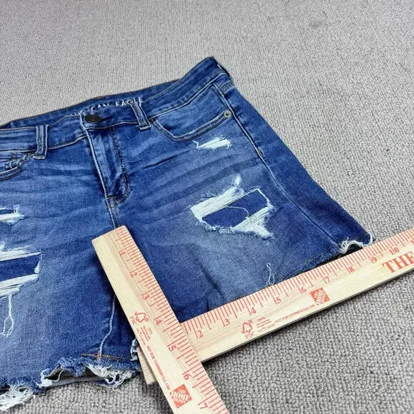 American Eagle Midi Shorts Blue Distressed Pockets Women’s Size 4 - Picture 3 of 11